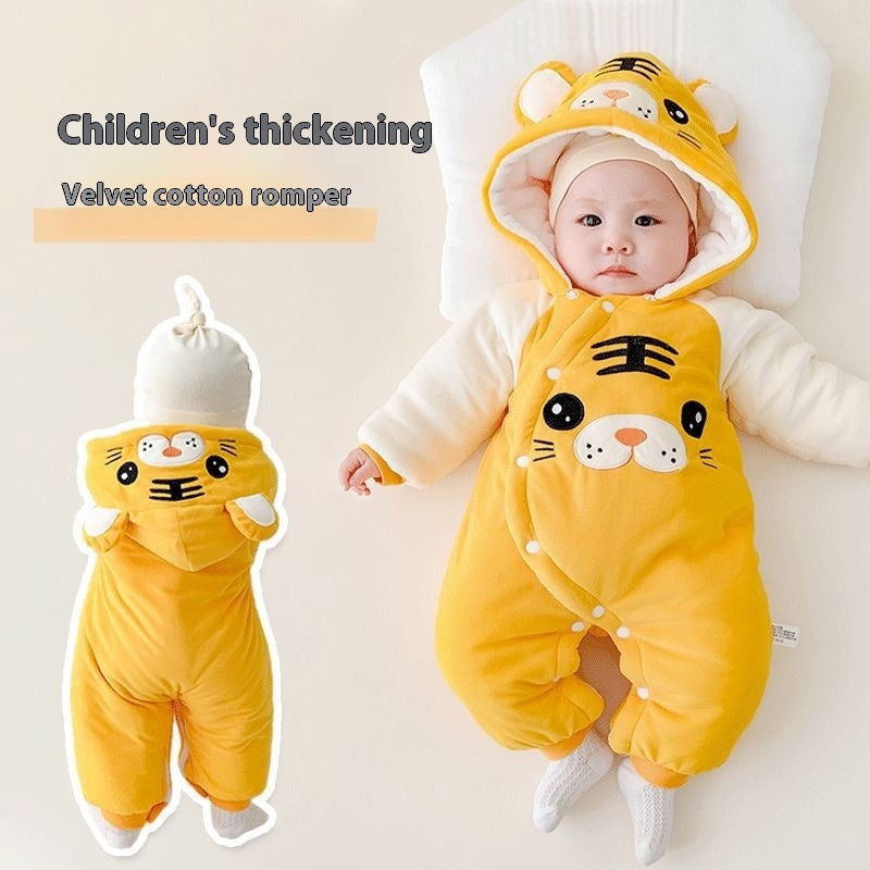 Winter Fleece-lined Fleece-lined Cotton Rompers Infant Warm Thickened Jumpsuit