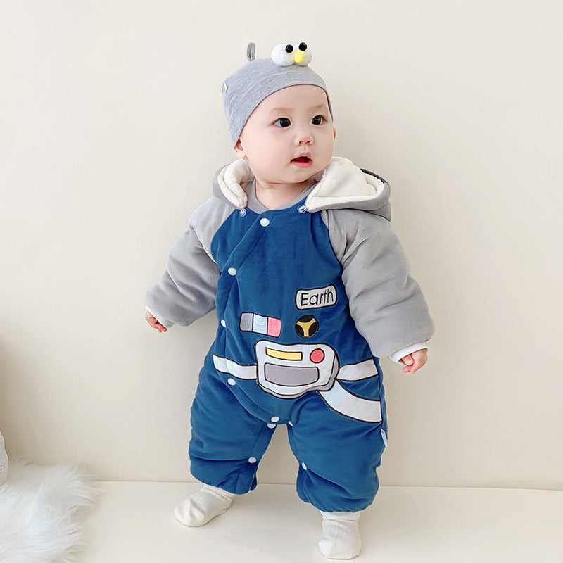 Winter Fleece-lined Fleece-lined Cotton Rompers Infant Warm Thickened Jumpsuit