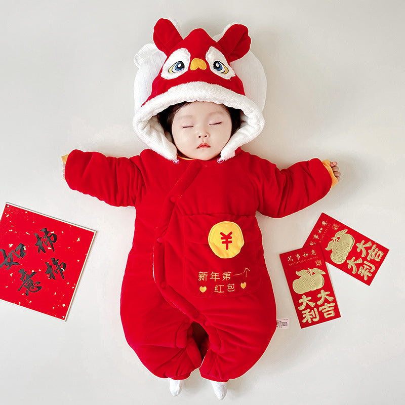 Winter Fleece-lined Fleece-lined Cotton Rompers Infant Warm Thickened Jumpsuit