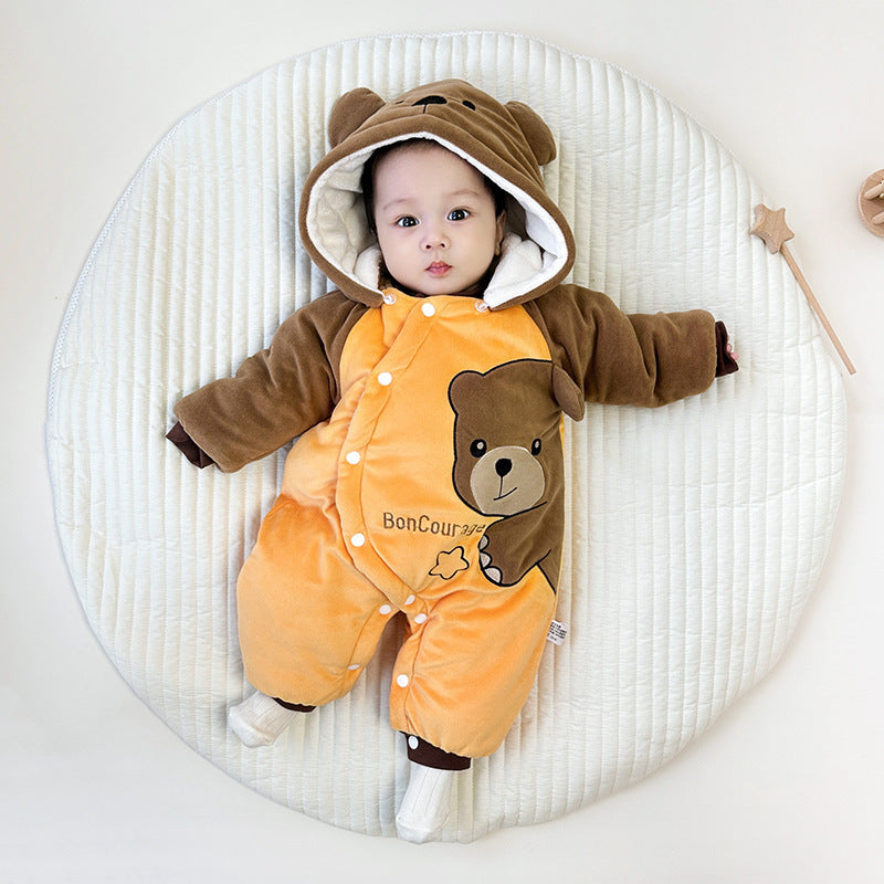 Winter Fleece-lined Fleece-lined Cotton Rompers Infant Warm Thickened Jumpsuit