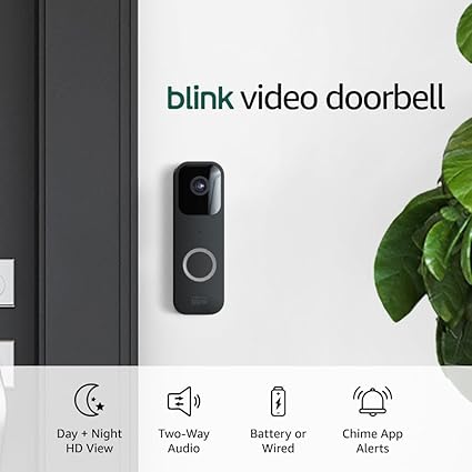 Blink Video Doorbell (newest model), Two-way audio, HD video, motion and chime app alerts and Alexa enabled — wired or wire-free (Black)